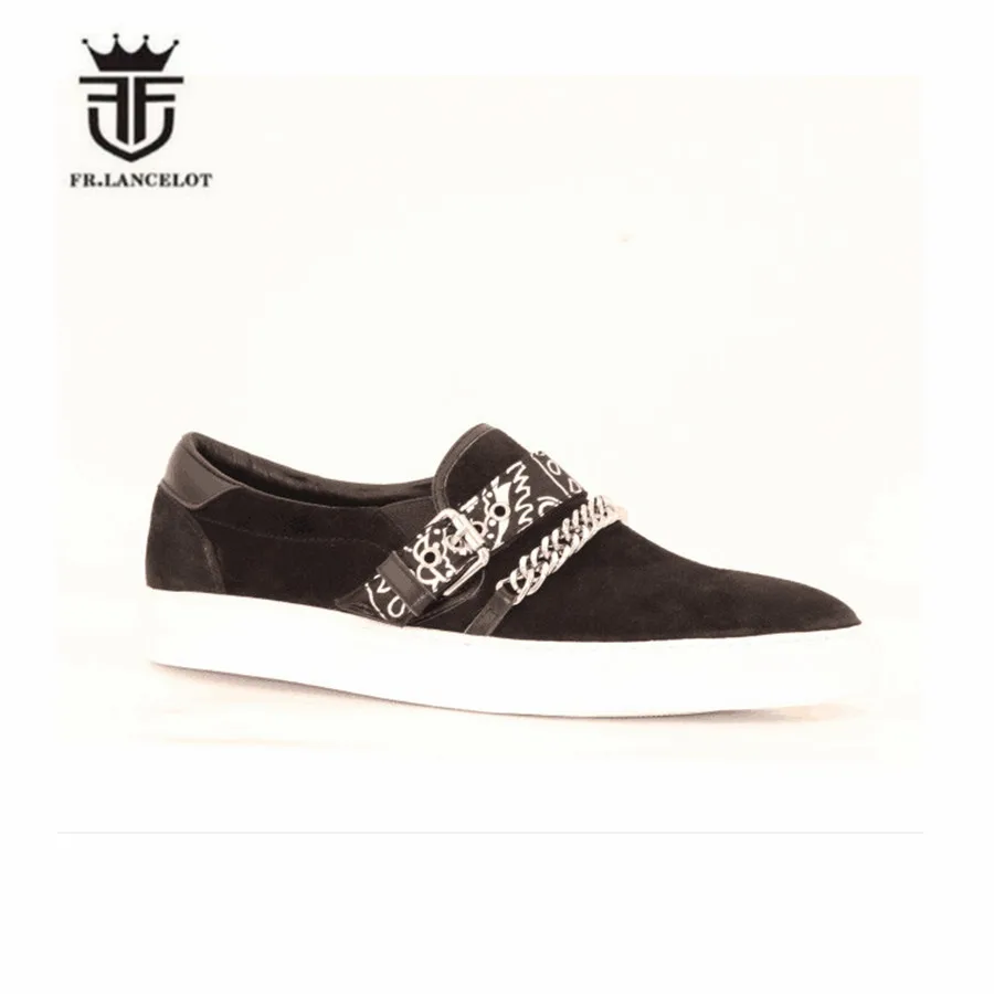 black suede Настоящая фотография, 19, модные мужские кожаные лоферы из натуральной кожи с ремешком-цепочкой, повседневная обувь - Цвет: black suede
