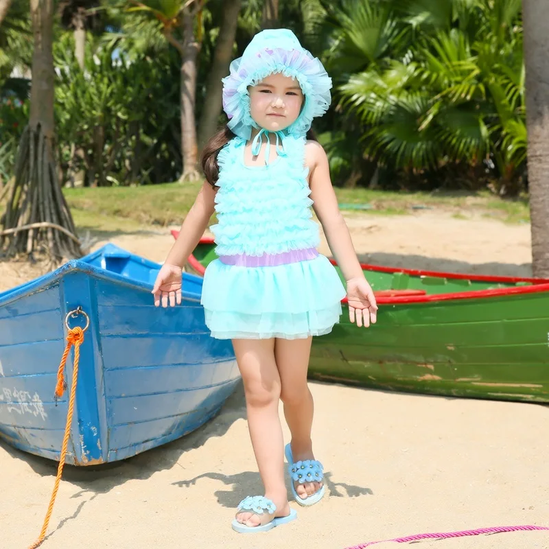 New 2018 Girls baby Swimwear Children's Swimsuit One-Piece Bathing Suits Swim cap For Girl Swimming Grils Sweet Skirt 0-9 years | Спорт и