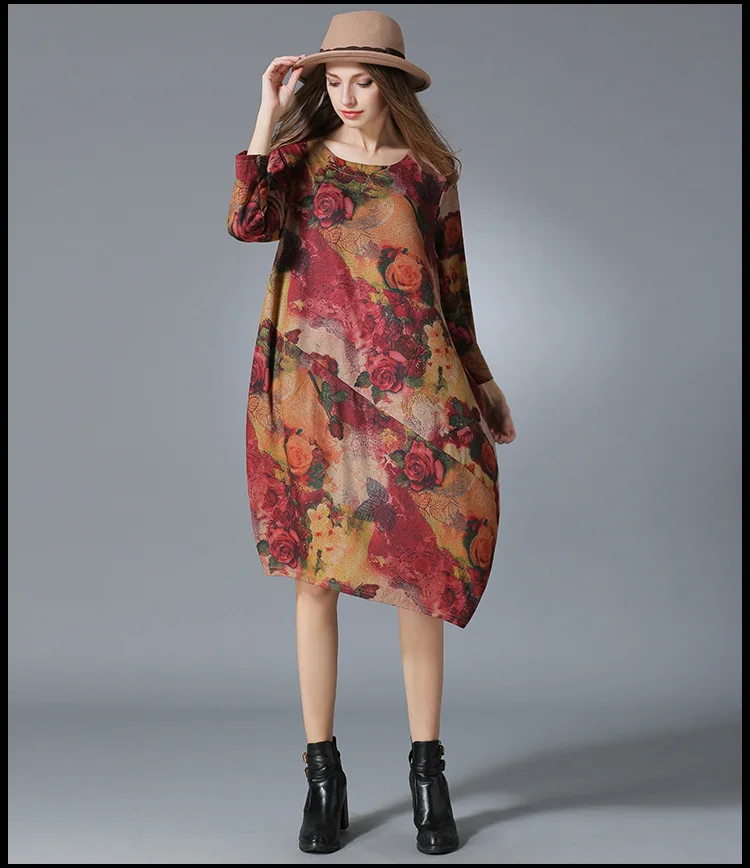 Женское вязаное платье свободного покроя Элегантное повседневное длинное с