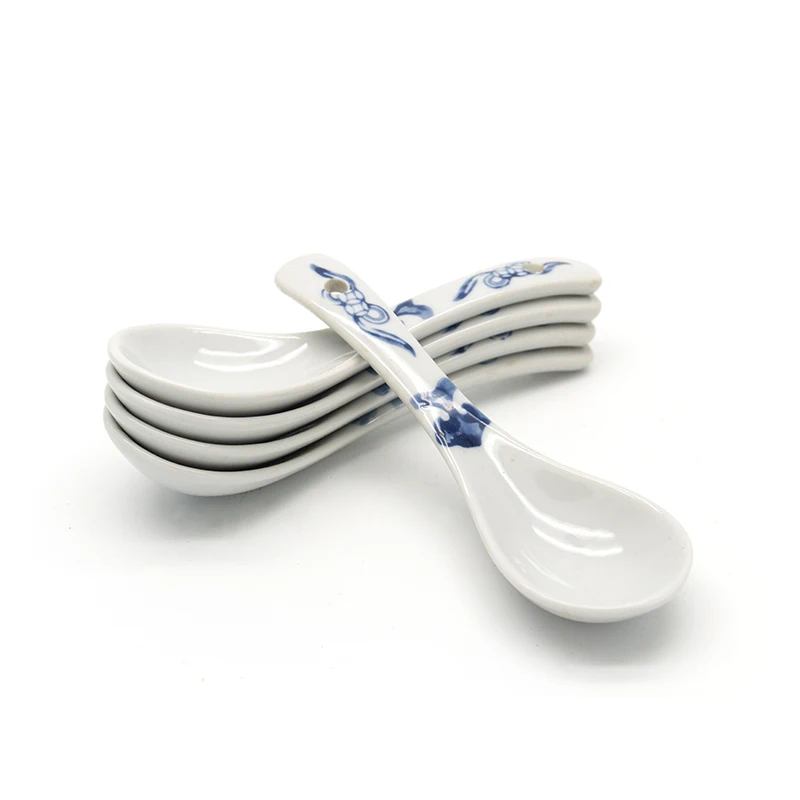 

5pcs/Lot Japanese Style Spoons Ceramic Vintage Rice Spoon Small Scoop for Soup / Home Kitchen Tool Dinnerware Tableware Crafts
