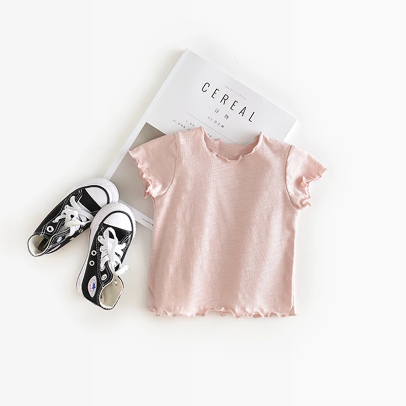 pink t-shirt Футболка для маленьких девочек и мальчиков топы для новорожденных девочек и От 0 до 2 лет, Детская летняя однотонная повседневная одежда с короткими рукавами из хлопка для новорожденных - Цвет: pink t-shirt