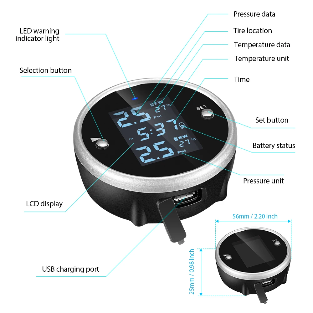 Система мониторинга давления в шинах мотоцикла с USB зарядным двигателем TPMS шины