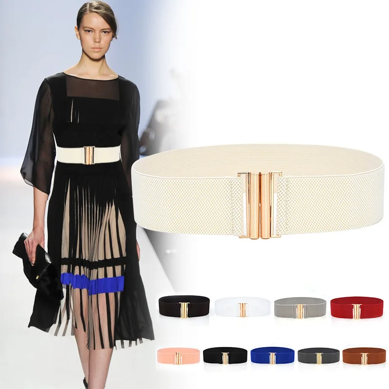 

New Fashion Lady's Wide Elastic Belt Waistband Golden Metal Buckle Cummerbund Apparel Accessories waist Belts belts for woman