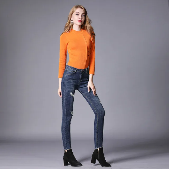 Высококачественные модные брендовые высокоэластичные женские джинсы узкие