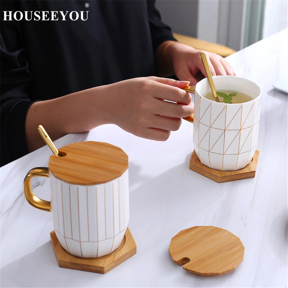 Домашняя дизайнерская кружка для кофе HOUSEEYOU кофейная с золотой ручкой деревянный