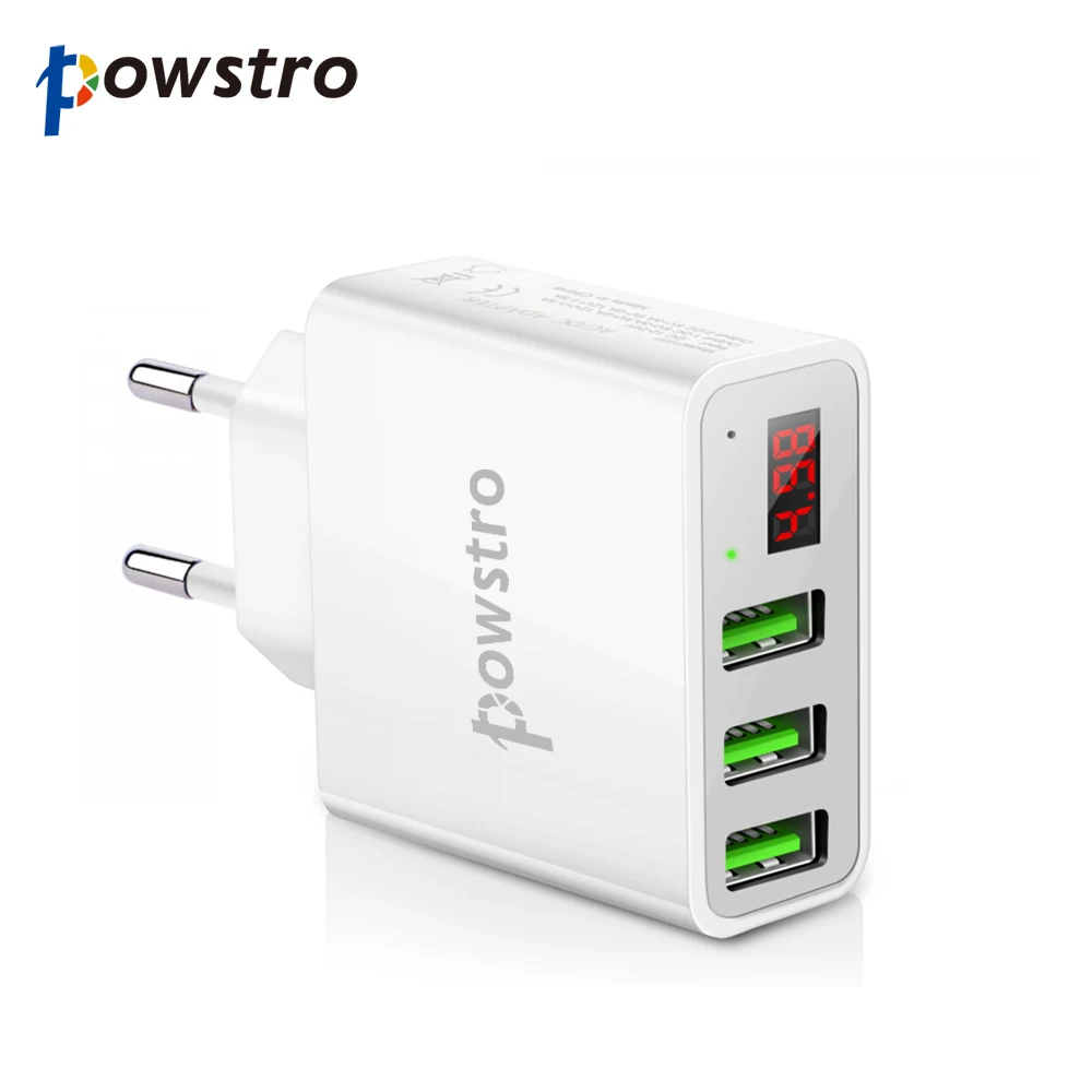 Универсальное настенное зарядное устройство Powstro 5 В 3 А, 3 USB, зарядное устройство для мобильного телефона, дорожный адаптер, дисплей, зарядное напряжение, ток для телефона, планшета - Тип штекера: White