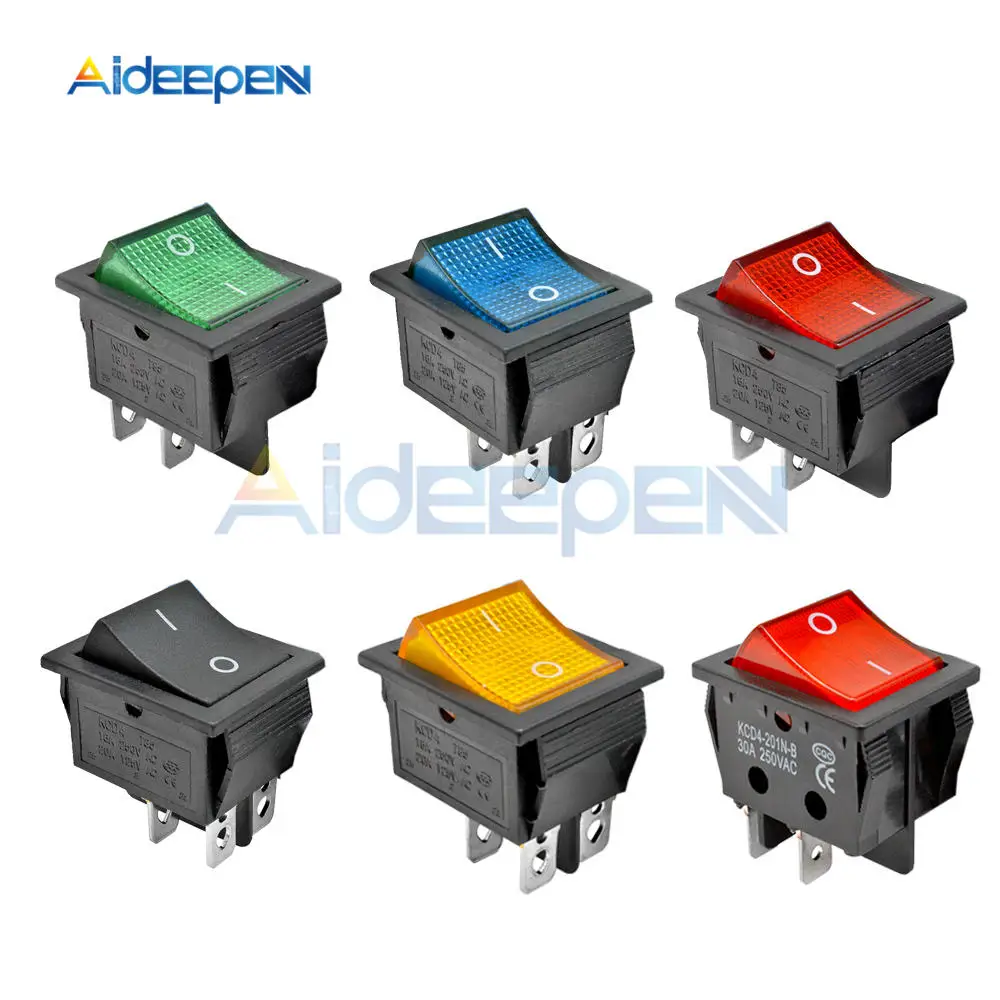 KCD4 фиксатор кулисный переключатель питания I/O 4 контакта с светильник 16A 30A 250VAC 20A 125VAC красный желтый зеленый синий черный переключатель лодки