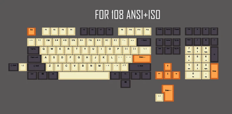 For 108 ANSI ISO Петля pbt doubleshot keycaps oem для механической клавиатуры серый оранжевый бежевый gh60 покер 87 tkl 104 108 ansi corsair k70 iso razer - Цвет: For 108 ANSI ISO
