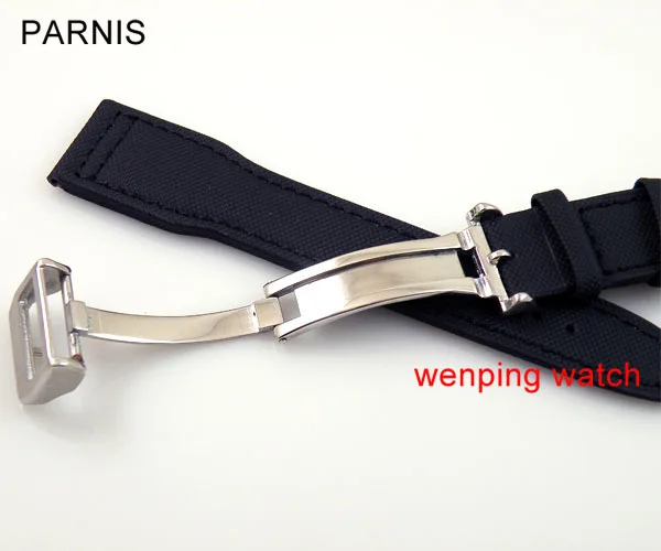 

Parnis 22mm Mixed black fabric Leather deployment buckle Strap fit mens watch P133