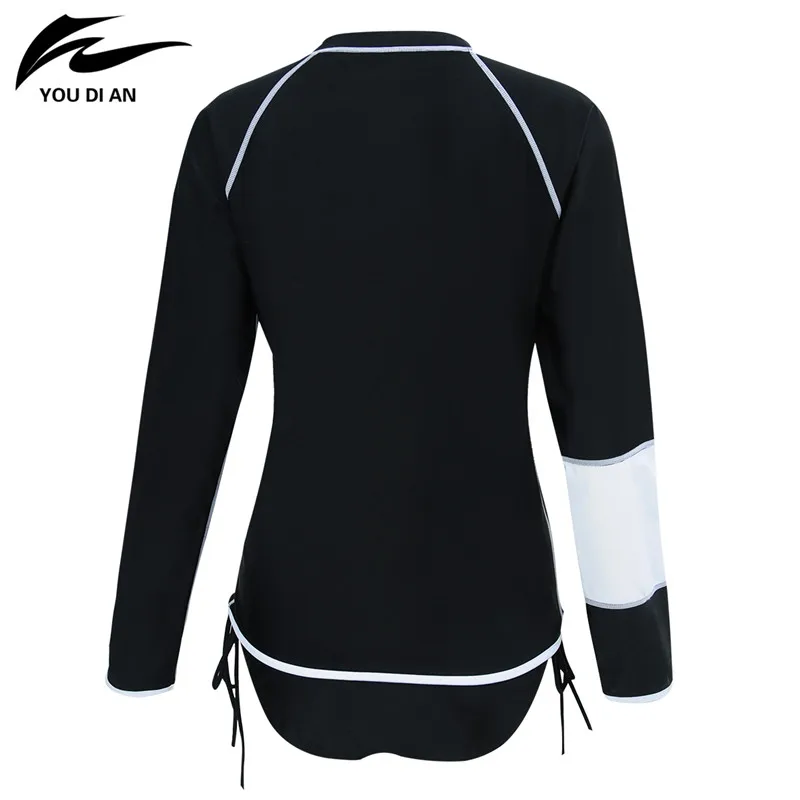 2017 New Zipper Female Long Sleeved Round Collar Swimsuits Black Blue Match Color Two-Piece Set Swimwear Beach Wear For Women | Спорт и