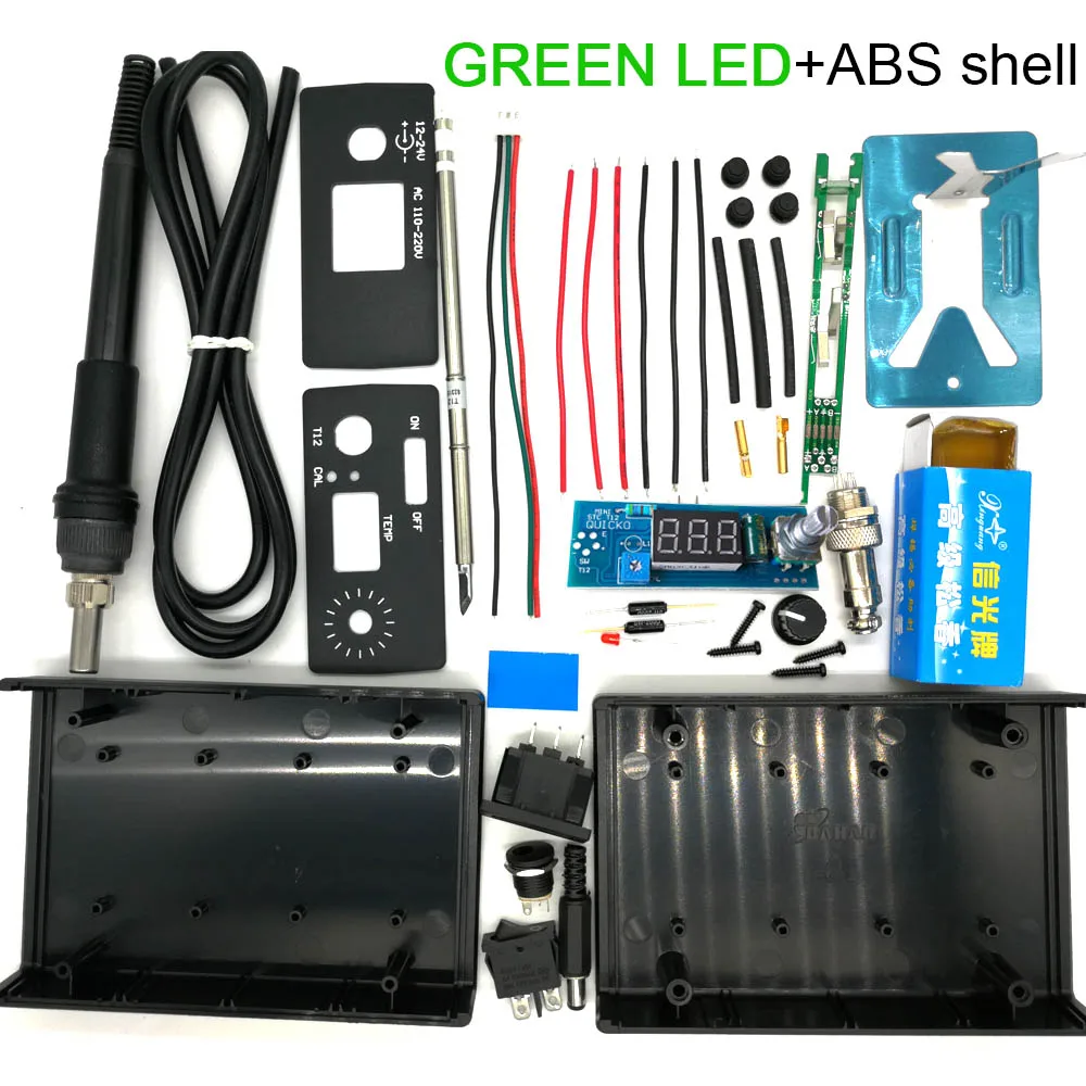 GREEN LED ABS shell QUICKO Цифровой паяльник станция контроллер температуры светодиодный DIY наборы T12 ручка электрический блок переключатель вибрации - Цвет: GREEN LED ABS shell