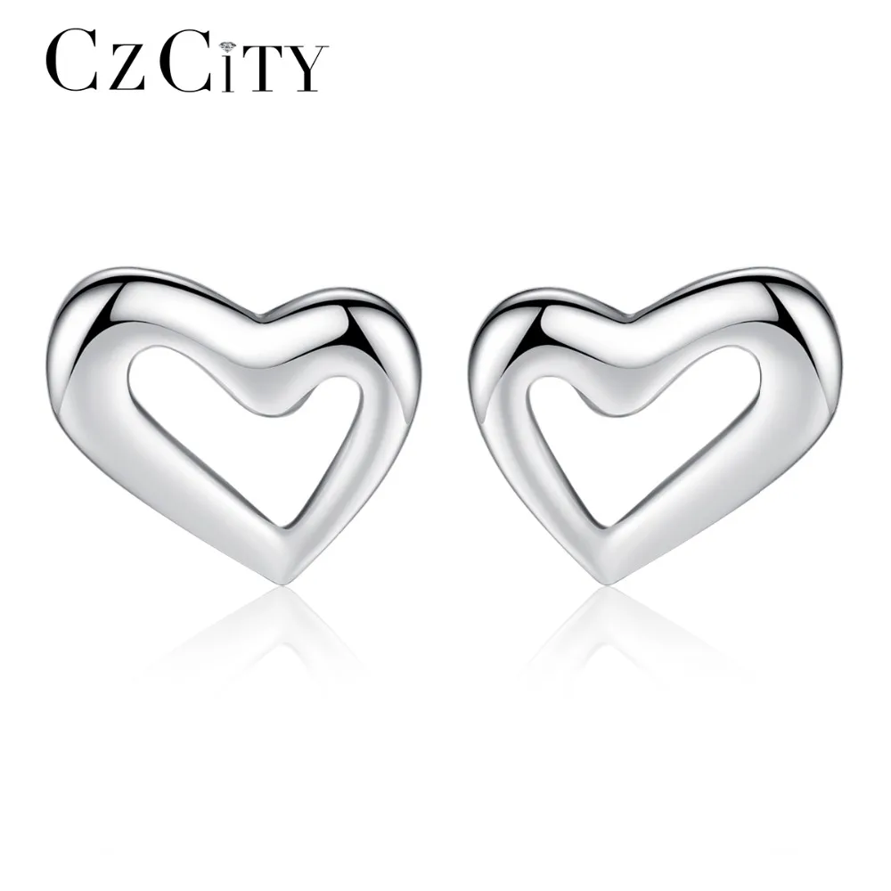 Czcity классические простые Херт Форма 925 серебро Серьги гвоздики для Для женщин
