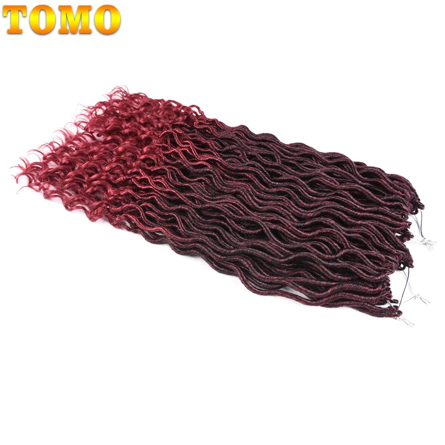 TOMO Faux locs CURLY, вязанные крючком волосы, 20 дюймов, 24 корня, Омбре, синтетические плетеные волосы для наращивания, бордовые, черные, красные, коричневые