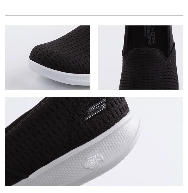 Skechers/Женская обувь; удобная роскошная дизайнерская обувь для женщин на плоской подошве; летняя дышащая мягкая обувь; женские слипоны на плоской подошве; 14497-BKW