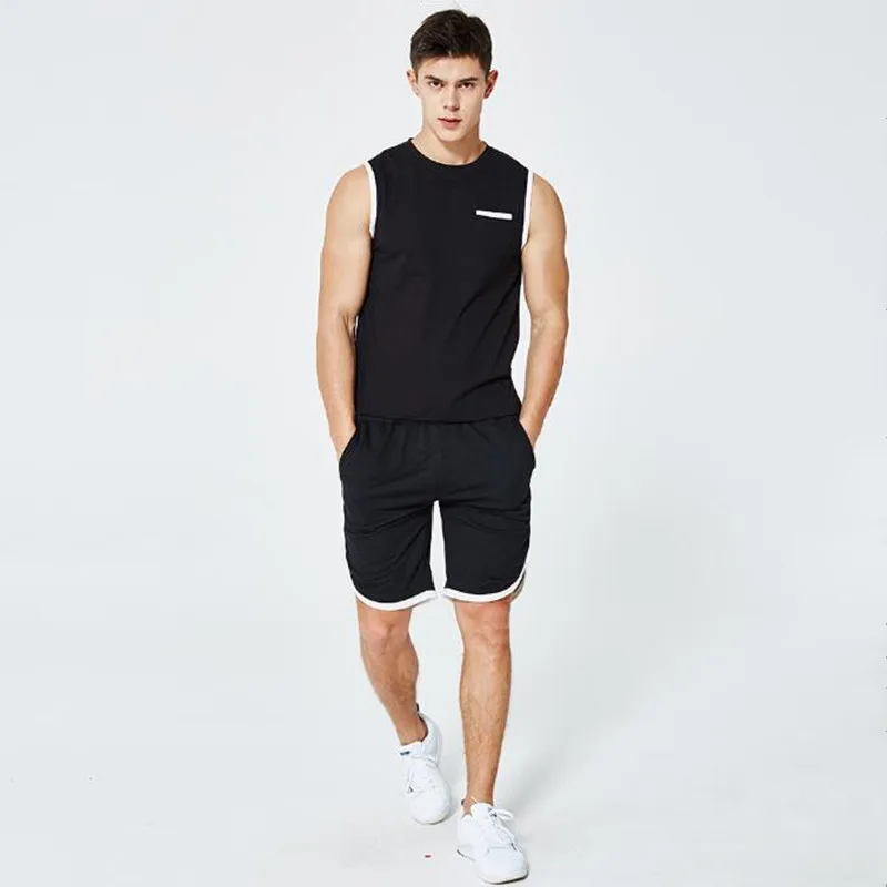 Летний короткий комплект мужской повседневный спортивный костюм без рукавов