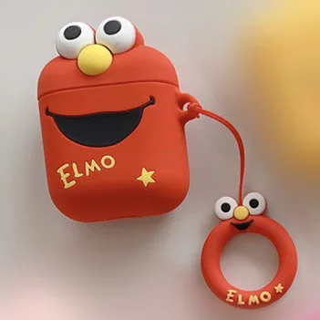 Red Sesame Street Чехол для наушников с Bluetooth для airpods, милый мультяшный чехол, силиконовый мягкий 3D чехол с кольцом на палец, цветок, Микки, Минни, Улица Сезам, сделай сам - Цвет: Red Sesame Street