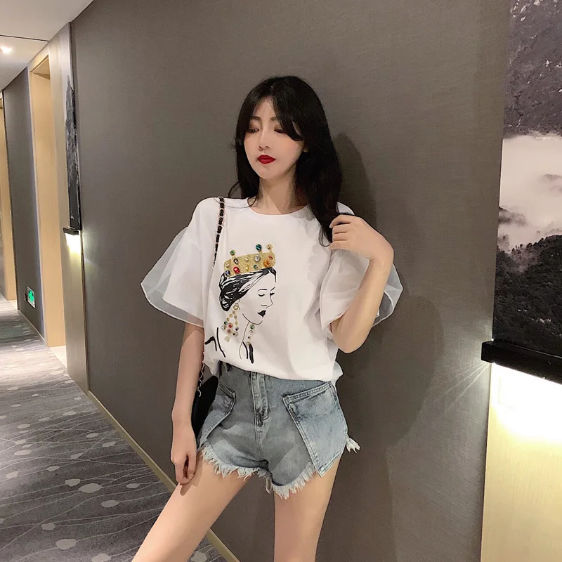 2 цвета летние топы 2019 свободные футболки с короткими рукавами в Корейском стиле