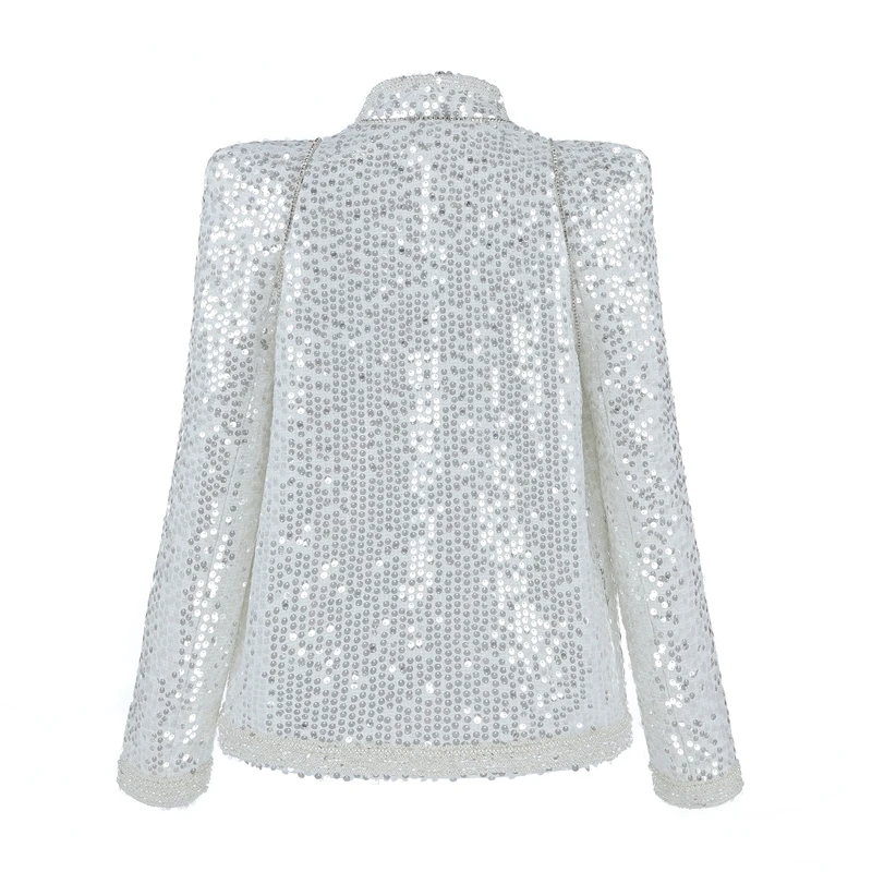 Beateen Fashhion Formal Beading Sequins Embroidery Short Tops Turn-down Collar Long Sleeve Coat | Женская одежда