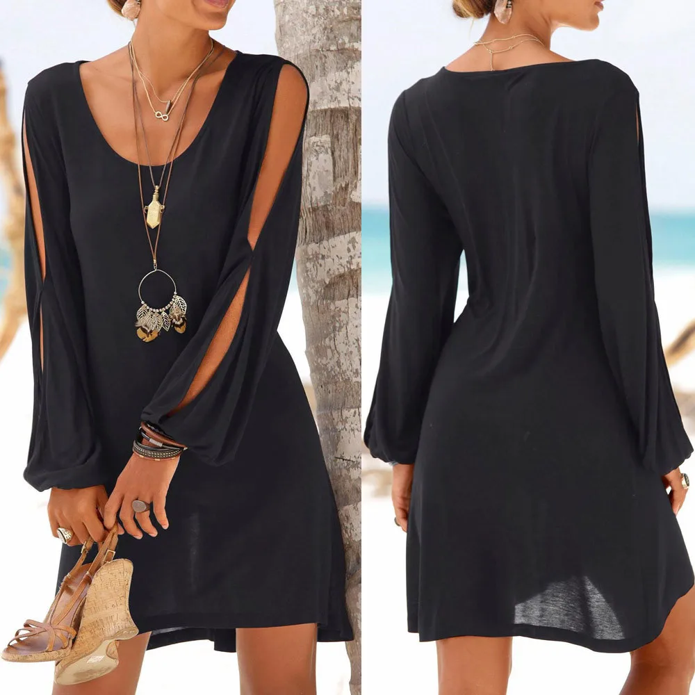 Женское повседневное однотонное пляжное платье Missomo с круглым вырезом стильное