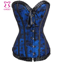 womens shaper sexy female blue satin lace waist slimming corsets polka dot bustier top push up overbsut corpetes e espartilhos
