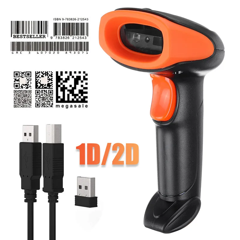 2 4G 1D/2D сканер штрих кода Портативный USB беспроводной ручной лазерный световой для