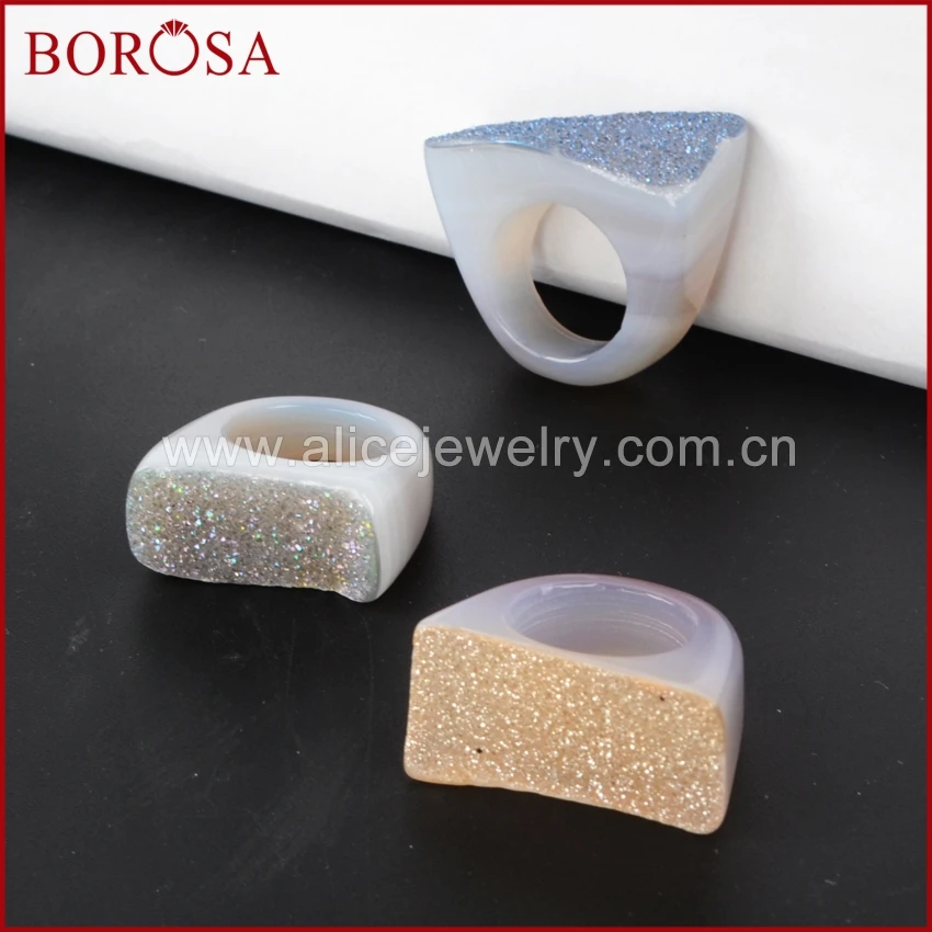 BOROSA 5 шт. кольцо с натуральным кристаллом из титана Druzy ювелирные изделия Drusy