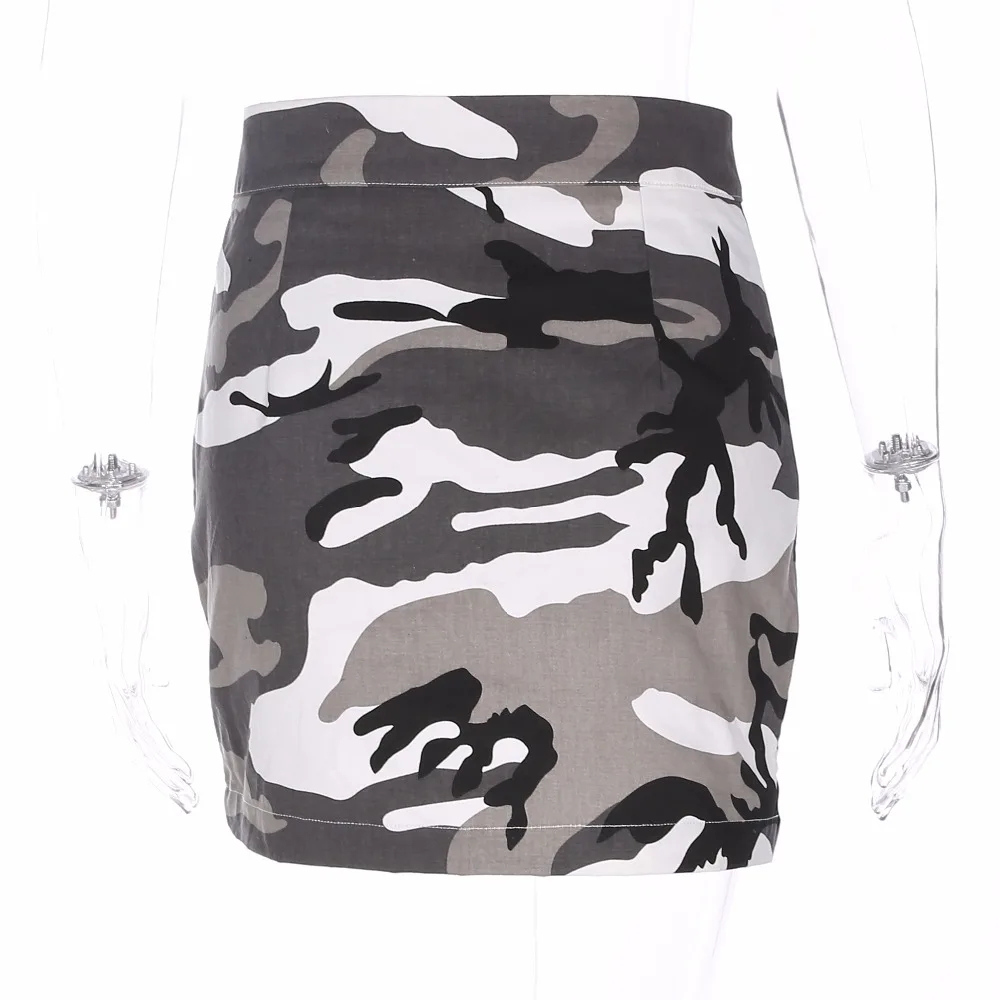 Sexy Camouflage High Waist Denim Skirt Spring Autumn Front Zipper Cotton Short Skirts Slim Mini A-Line | Женская одежда