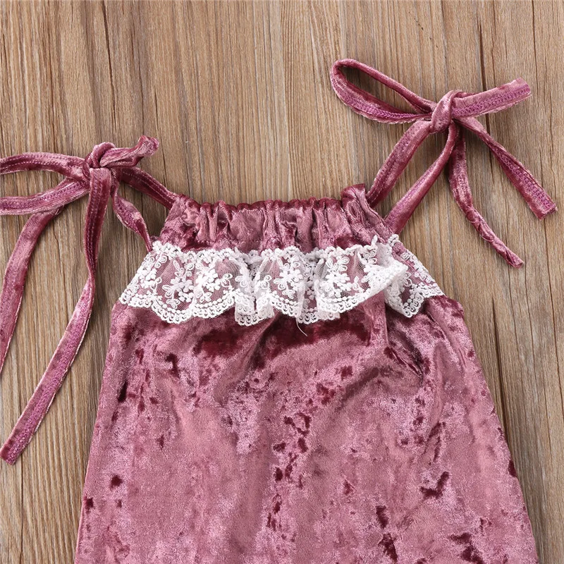 Новые модные детские бархатные кружевные летние комбинезоны без рукавов для