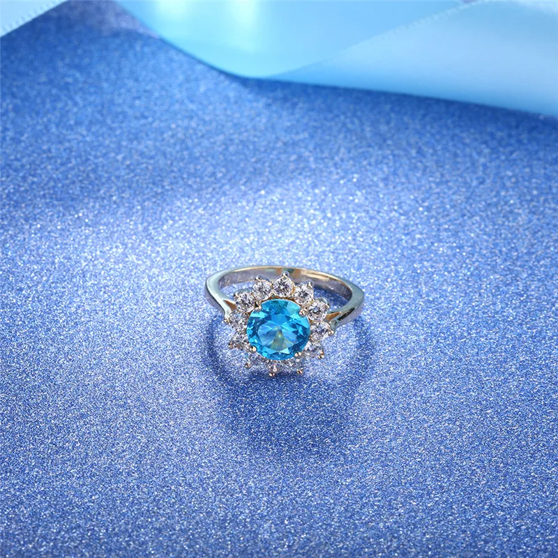 CC Роскошные Мода Jewelry Кольца для Для женщин круглый синий камень кубического циркония свадебные Обручение кольцо anillos Mujer cc857