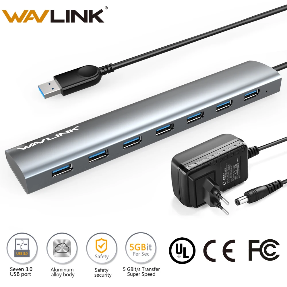 Суперскоростной 7 портовый алюминиевый концентратор USB 3 0 с адаптером питания 5 В/4