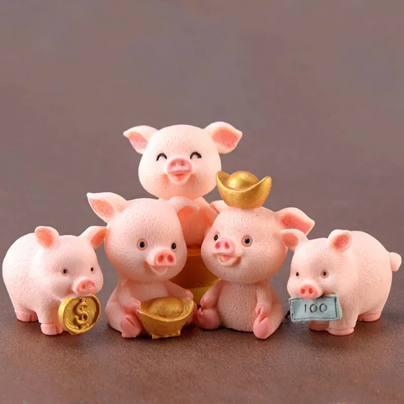Cute Pig Gold Ingot Family Animal Model Figurine Miniature Garden Decoration Accessories Statue Resin Craft Figure Home Decor | Дом и сад