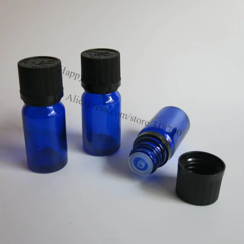 Bottle With Tamper Evident Child Proof Cap, 1/3oz Cobalt Blue Cosmetic Packaging