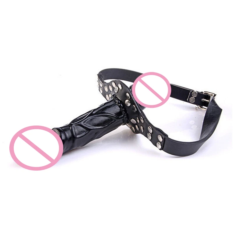 Двойной фаллоимитатор кляп на голову страпон рот Фетиш бондаж пенис жгут