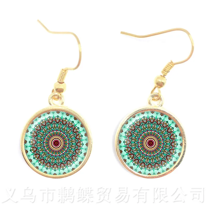 

Mandala Glass Cabochon Drop Earrings OM Symbol Buddhism Vintage Earrings For Women Online Shopping India Jewelry