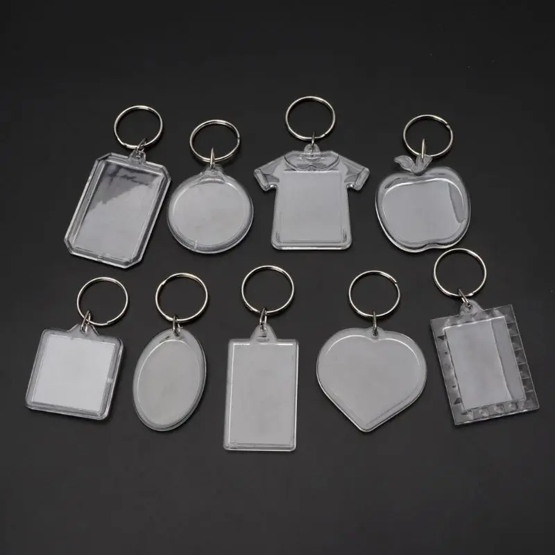 10Pcs Picture Blank Keyrings Transparent Acrylic Key Chains Insert Your Photo Picture Frame Keyring DIY Split Ring Gift