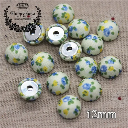 12mm 50pcs 50 шт. 12 мм половинные просверленные половинные отверстия цветок покрытая тканью, круглая пуговица домашние фигурки для сада кабошон скрапбук волосы мяч центр - Цвет: 12mm 50pcs