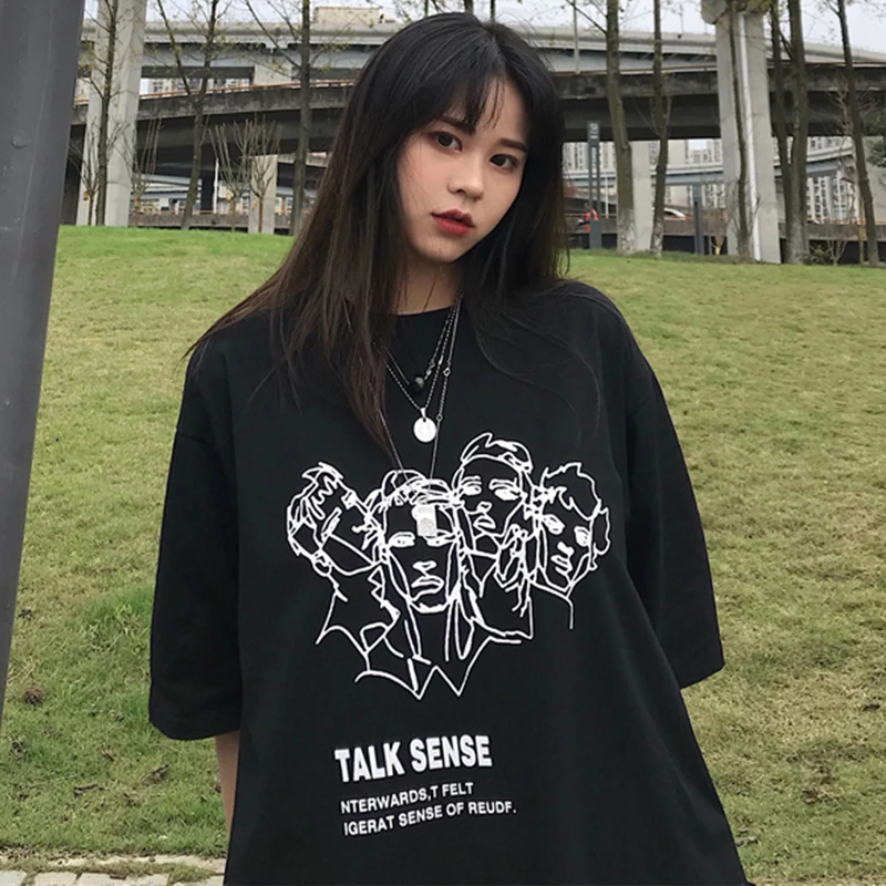 Женские летние топы 2021 Одежда в Корейском стиле Ulzzang Harajuku принты с героями из