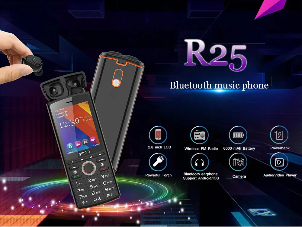 R25 2," мобильного телефона Dual SIM карты Bluetooth 5,0 наушники-вкладыши TWS с Беспроводной наушники 6000 мА/ч, Мощность банк GSM WCDMA GPRS мобильный телефон