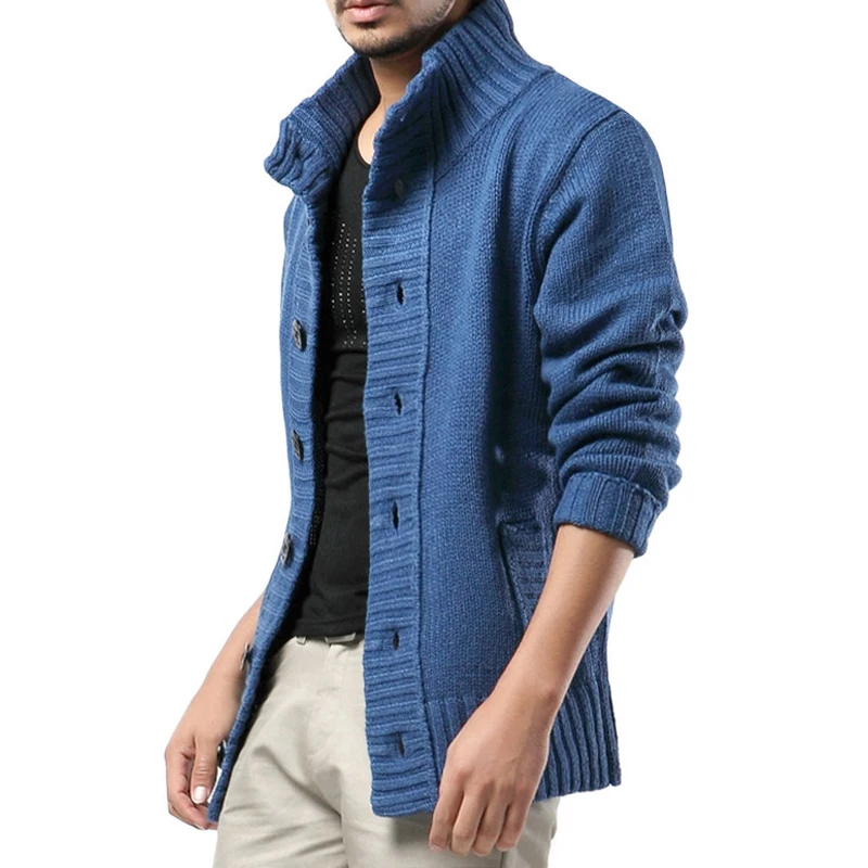 2019 Men's Autumn Winter Sweater Coat Slim Fit Knitted Sweatercoat jacket Male stand collar Casual Cardigan Sweaters S-3XL | Мужская
