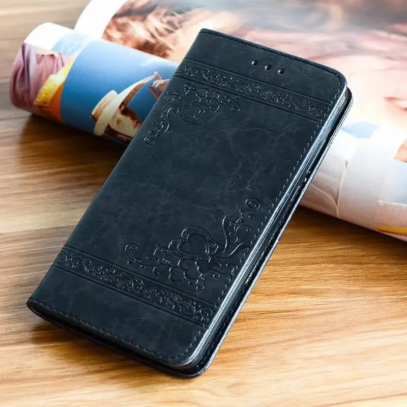 Черный Тисненые цветы Флип Бумажник чехол для huawei Y9 P30 Pro Чехол кожаный флип-чехол на магните для huawei P20 P10 P9 Lite чехол s - Цвет: Черный