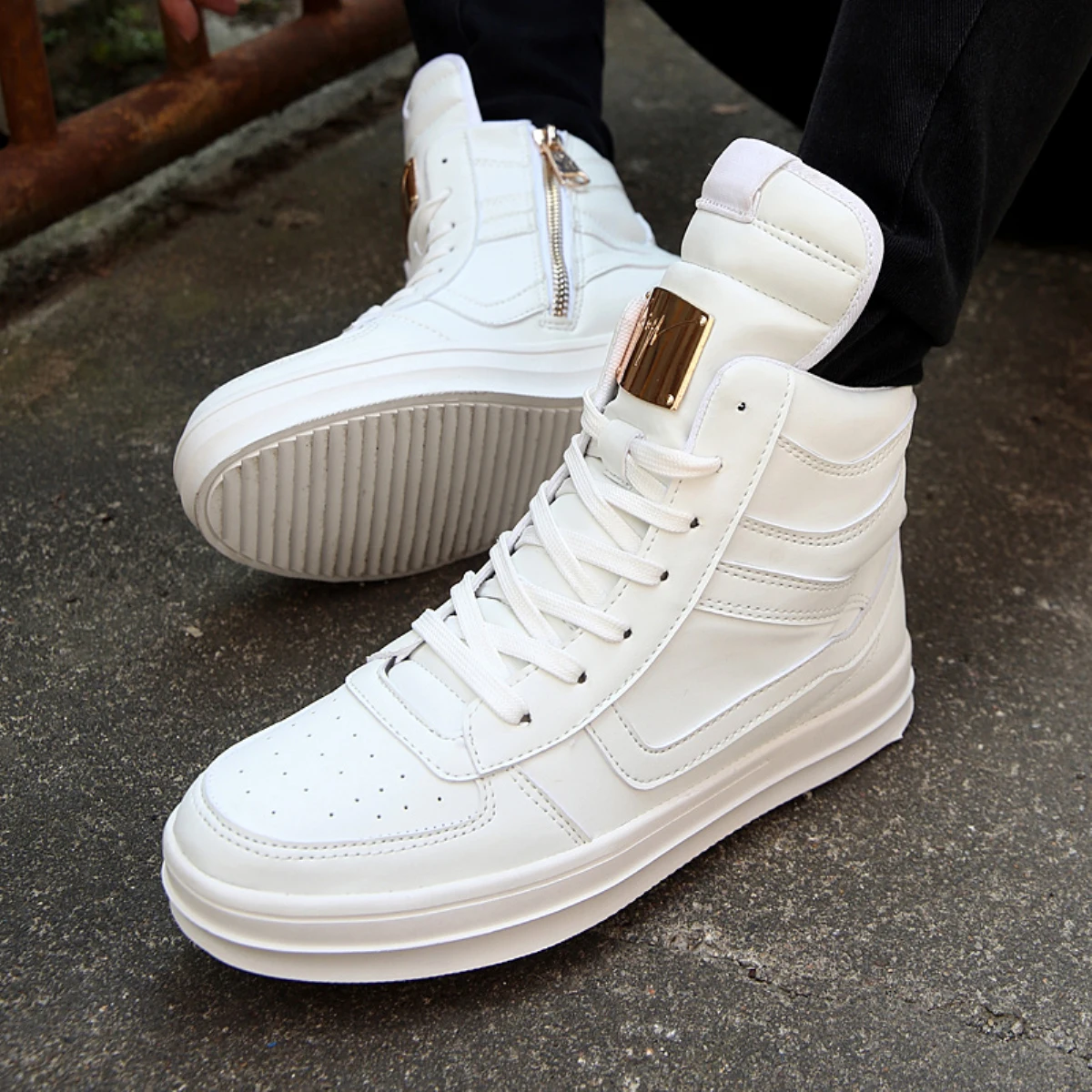 2019 Black White Men Fashion PU Leather Boots Big Size 39-45 Hot Style Ankle High Boys Platform Shoes | Обувь