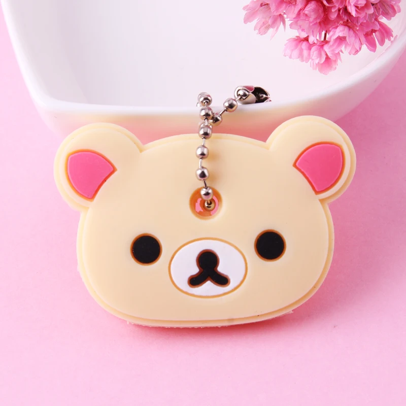 Cartoon Anime Cute Key Cover Cap Silicone Mickey Stitch Bear Keychain Women Gift Owl Porte Clef Minne Key Chain - Цвет: Photo Color4
