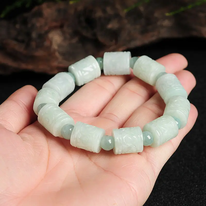 

Natural Grade A Jadeite Carved Tube Beads Bracelet 20cm Length