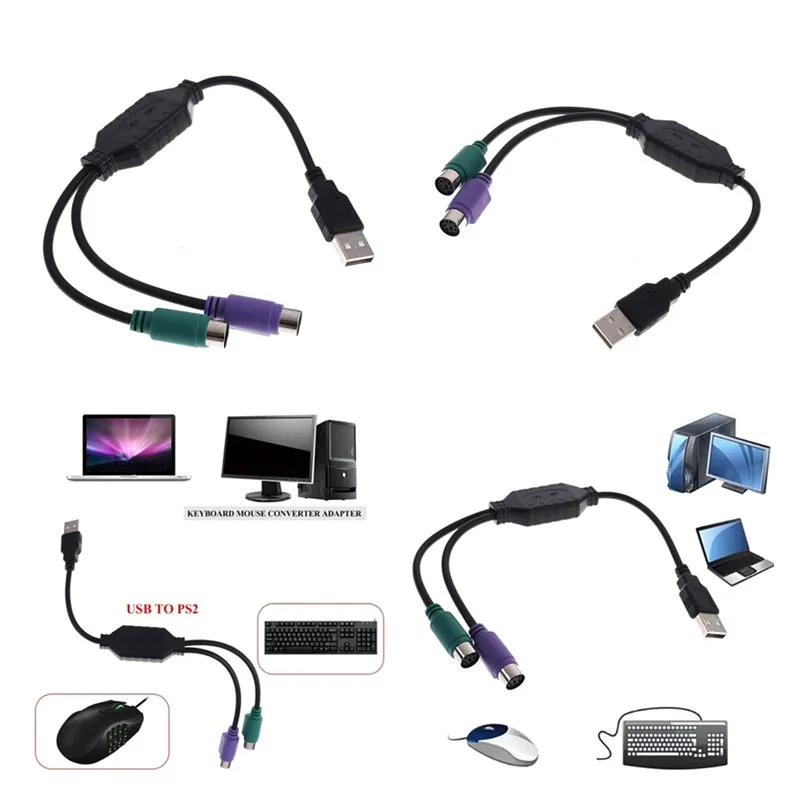 Фото Высокое качество 31 см USB в PS/2 кабель адаптер конвертер Мышь Клавиатура для PS2