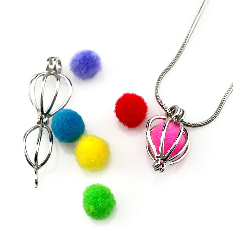 S-K64 Heart Ball Beads Cage Pendant Essential Oil Diffuser Pearl Locket Stainless 22'' Snake Chain Necklace | Украшения и