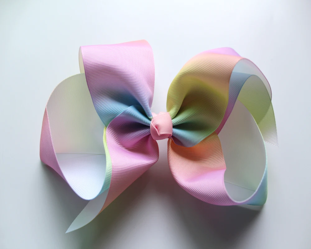 Least JO 8'' grosgrain ribbon hair bows clips boutique rainbows bow girls hairbow For Teens Gift 1pcs ONLY | Детская одежда и