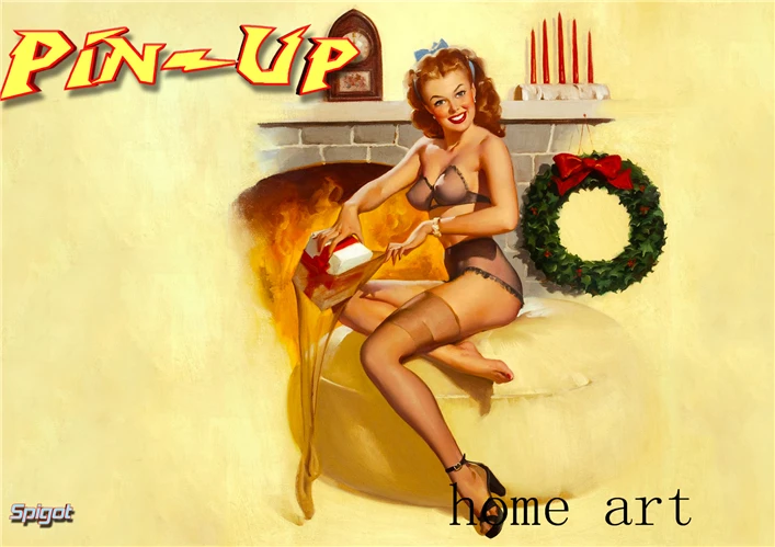 Декоративная стена с ярким принтом девушки с пин-ап-стилем на белом покрытом бумаге.