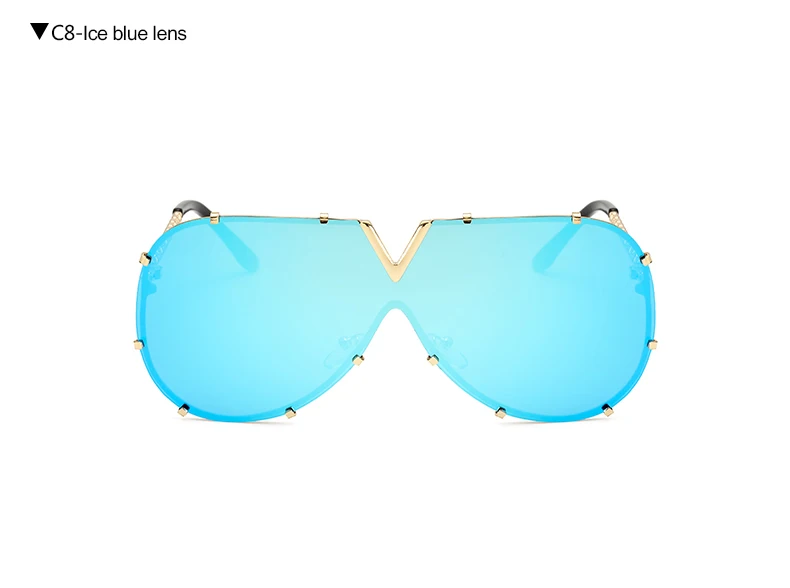 Ice Blue Lens DesolDelos Лидер продаж Новое поступление V большие солнцезащитные очки Для женщин Брендовая Дизайнерская обувь Для мужчин Роскошные зеркальные солнцезащитные очки без оправы - Цвет линз: Ice Blue Lens