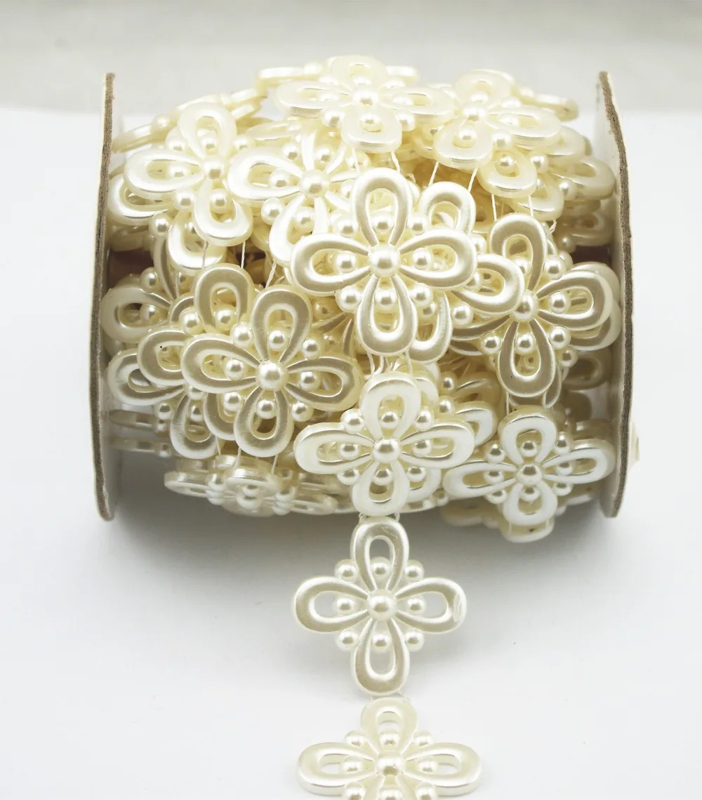 

5 Yards 34mm Ivory Flower Pearl Chain Trim Sewing Costume Applique Cake Decoration LZ203