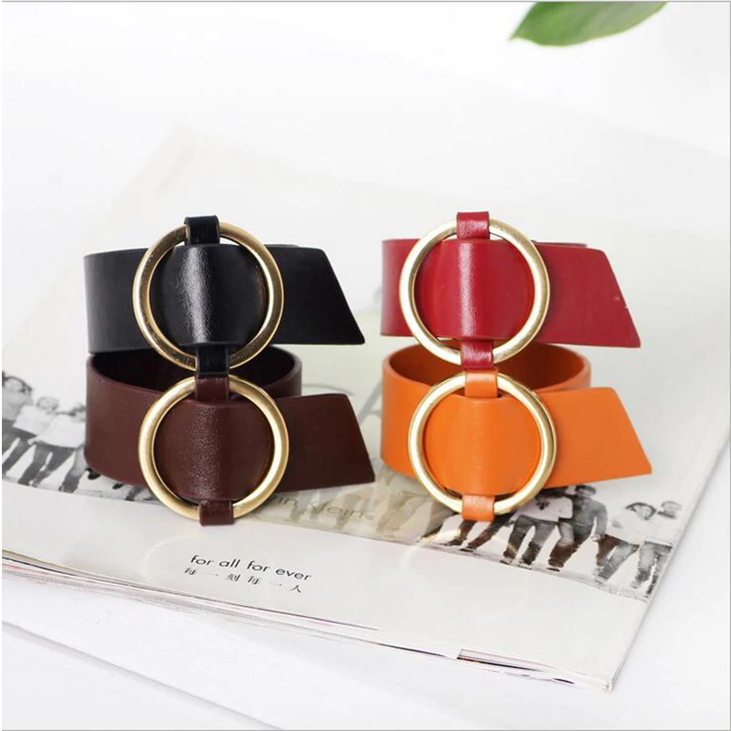 Простой широкий браслет из натуральной кожи в Корейском стиле с застежкой сплава